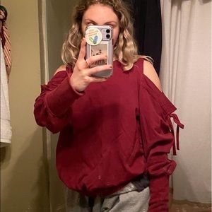 Red off the shoulder sweater